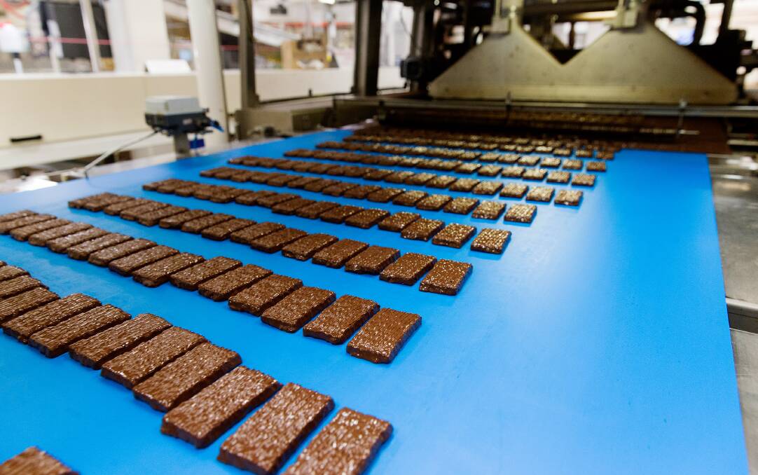 Cherry Ripe on the assembly line at a Cadbury chocolate factory. Picture: Fairfax