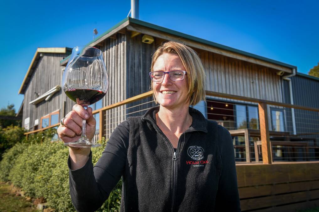 Holm Oak winemaker Rebecca Duffy with a glass of her delightful wine. Picture by Paul Scambler