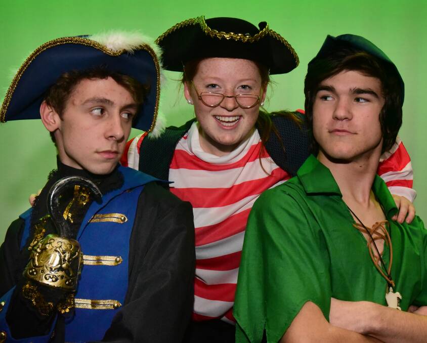 PERFORM: Darcy Lynch, 17, as Hook, Victoria Eastoe, 16, as Smee, and Cody Gunton, 16, as Peter Pan, in the upcoming production Peter Pan the Musical. Picture: Paul Scambler