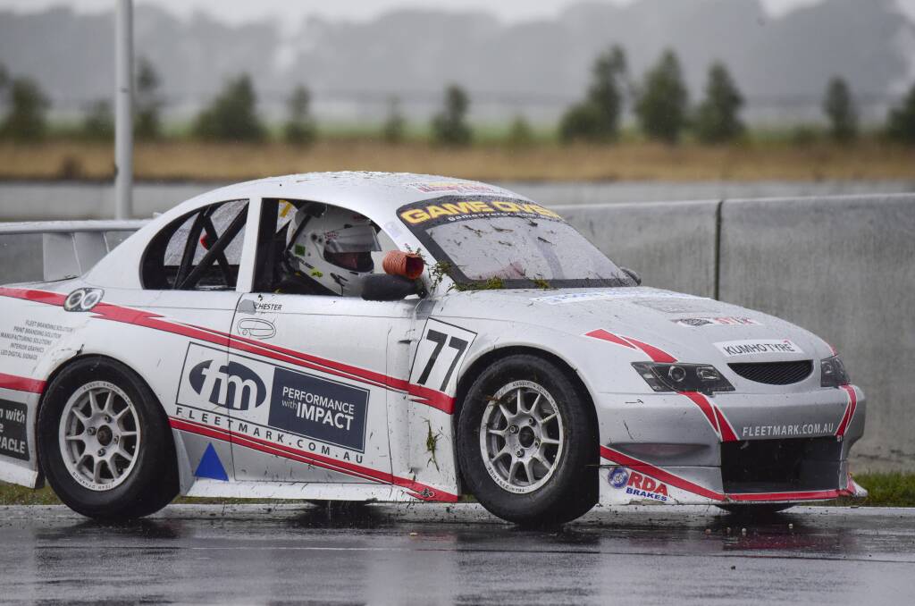 Sam Chester's Aussie Racing car 77 after sliding off in the wet conditions into the wall.