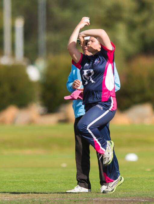 Riverside bowler Nicola Dusautoy sends down a delivery.