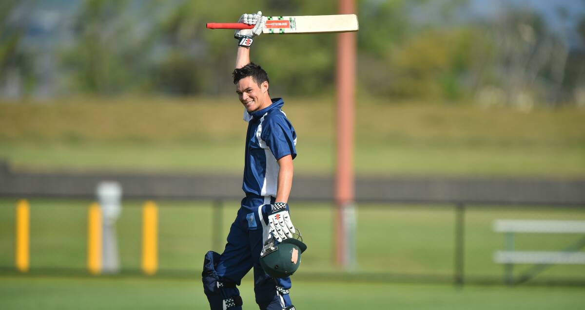 MATCH-WINNER: South Launceston captain Alec Smith raises his bat after reaching a century to help Cricket North defeat the North-West in their rep game. Picture: Scott Gelston
