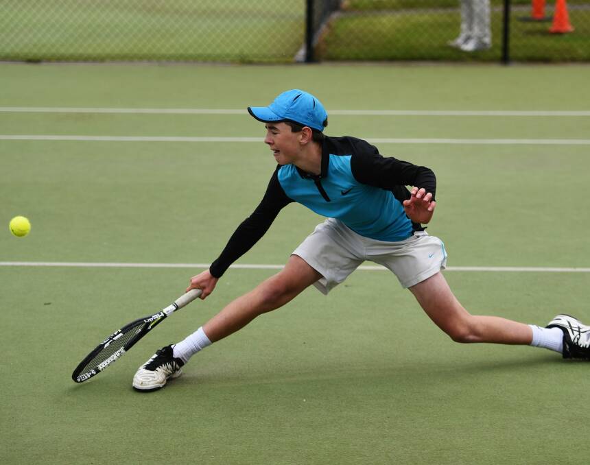 HIGH HOPES: Sam Whitehead playing in the Launceston Junior Tennis championships earlier this year. Picture: Scott Gelston