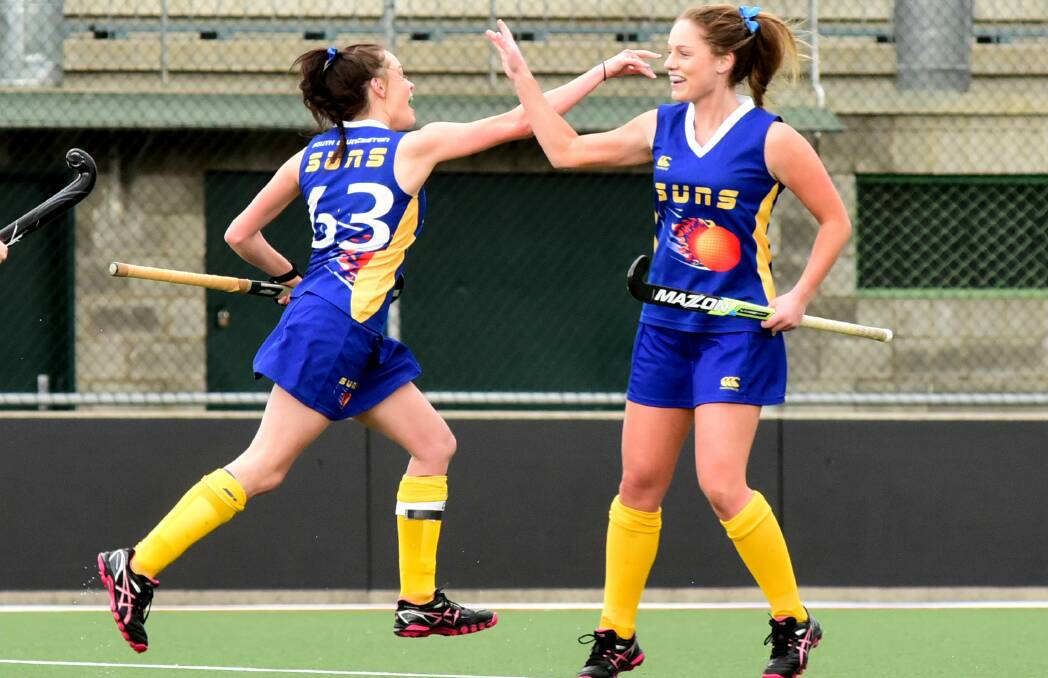 SCORED: South Launceston  Suns player Hayley Johns celebrates a goal in their game against West Devonport at St Leonards. Picture: Neil Richardson