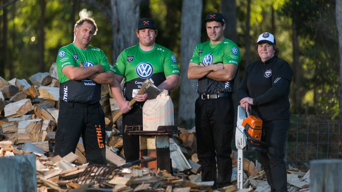 FAMILY AFFAIR: Dale, Daniel, Zack and Amanda Beams will all be chopping at the Agfest round of the 2017 Timbersports Championships. Picture: Phil Biggs