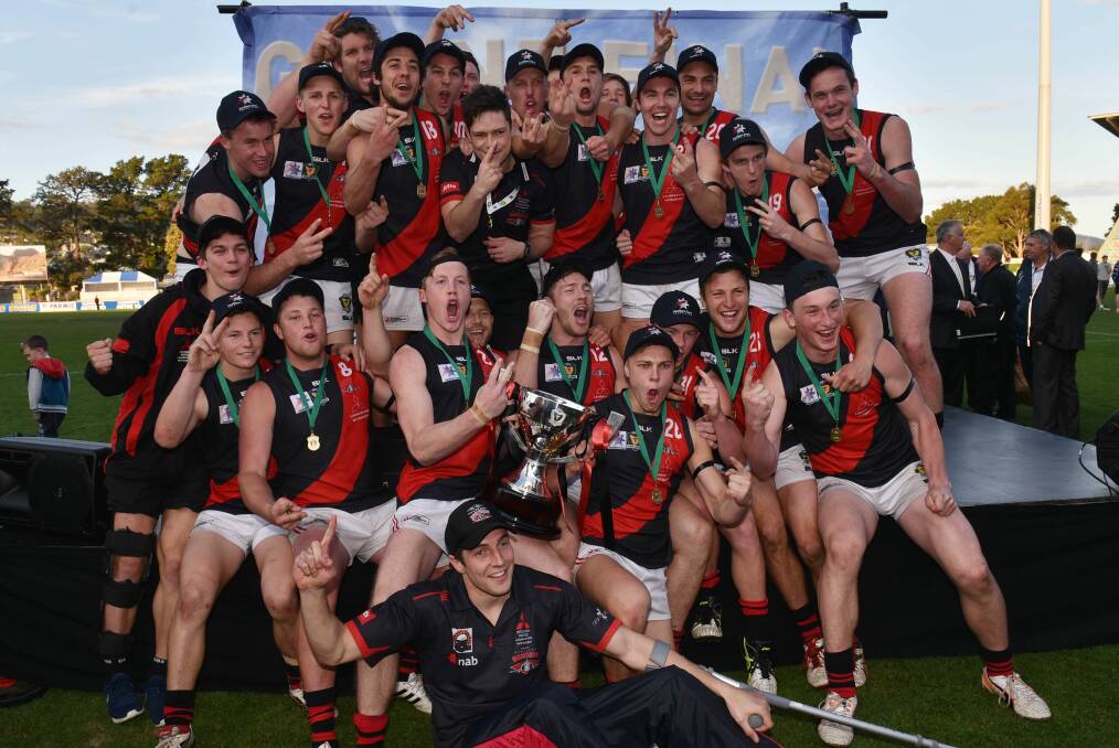 WINNERS: North Launceston players celebrate their second straight TSL premiership after defeating Glenorchy by 12 points in last year's grand final at Bellerive Oval. Picture: Scott Gelston