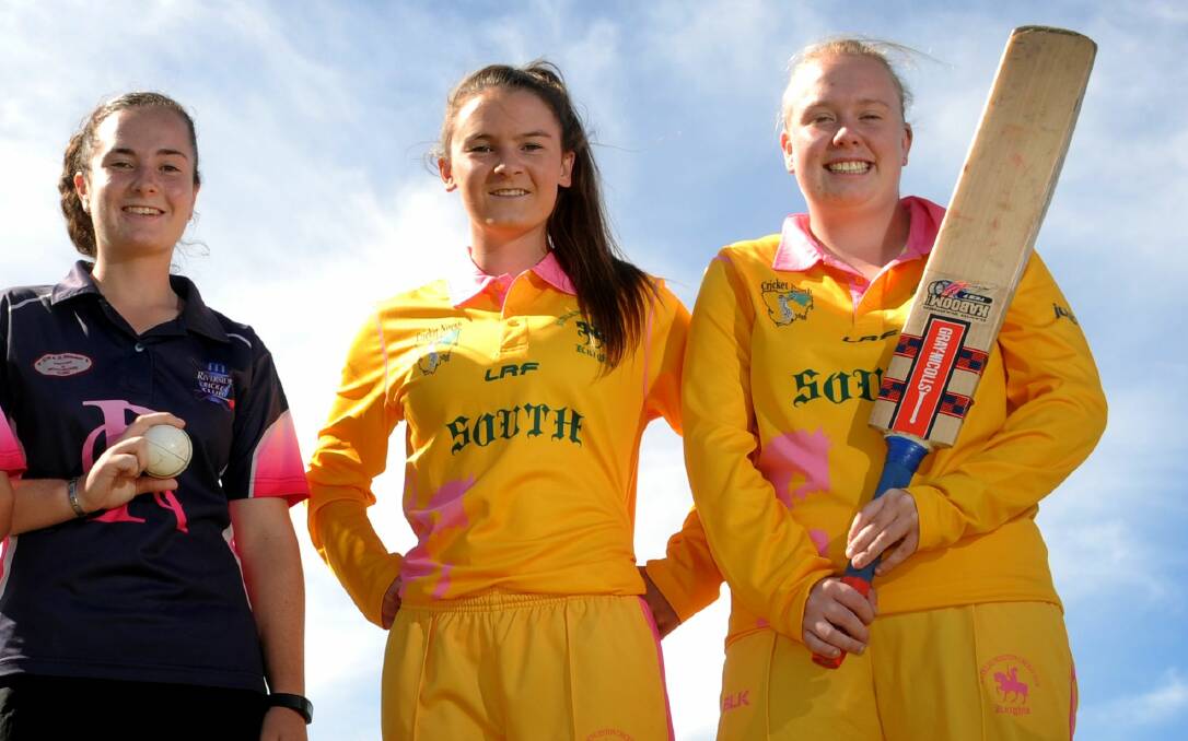 REPS: Riverside's Sophie Parkin and South Launceston's Courtney Webb and Caityly Webster will line up for the Cricket North women's team.