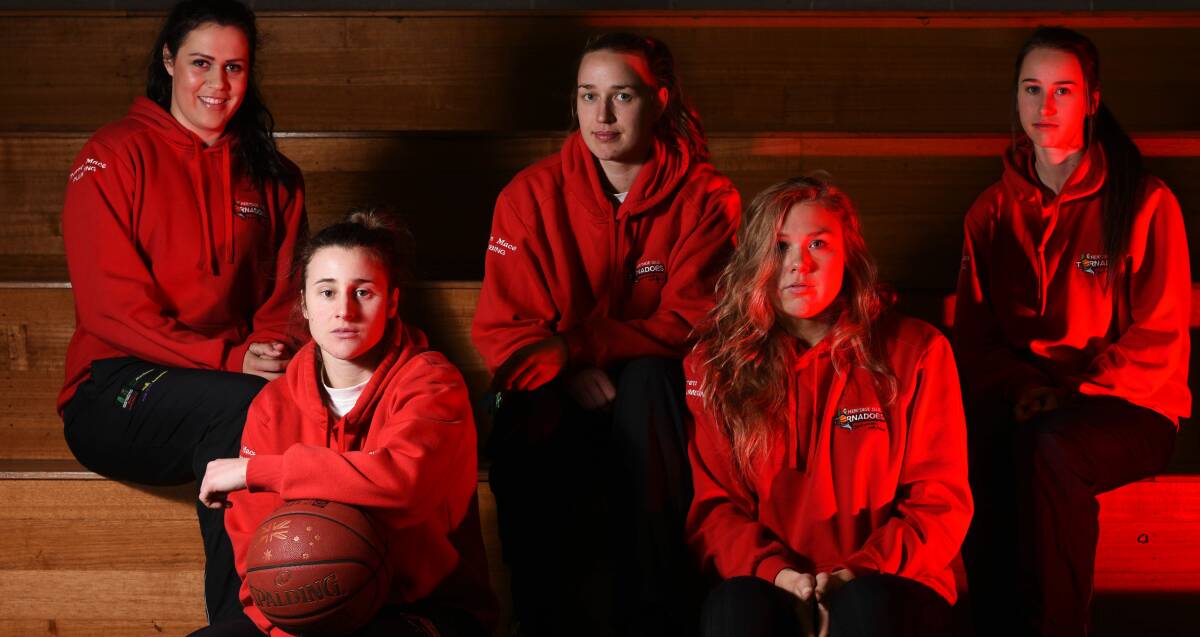 FOCUSED: The Launceston Tornadoes starting five of Ally Wilson, Mikaela Ruef, Sam Phillips, Lauren Mansfield and Tayla Roberts are ready for Geelong. Picture: Scott Gelston