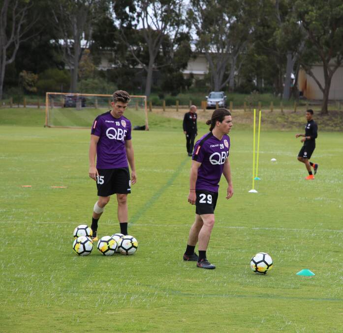 BIG MOMENT: Ulverstone's Jeremy Walker at Perth Glory training this week after signing a short-term contract with the A-League club. Picture: Perth Glory
