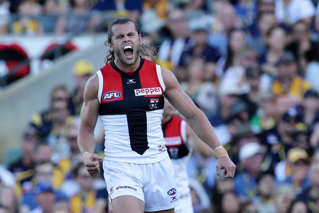 PUMPED UP: Burnie's Maverick Weller will return to his home state this weekend when St Kilda face Hawthorn in Launceston. Picture: Getty Images