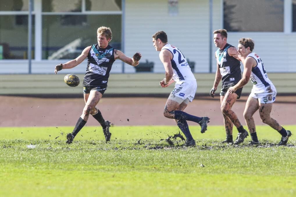 Devonport's Quade Byard gets the ball away during the Magpies' loss to Launceston. Picture: Cordell Richardson