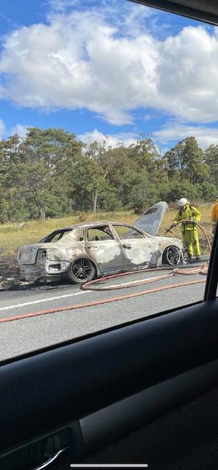 CLOSED: The Bass Highway near Hadspen was closed as the TFS repsonded top a vehicle fire. Picture: Supplied