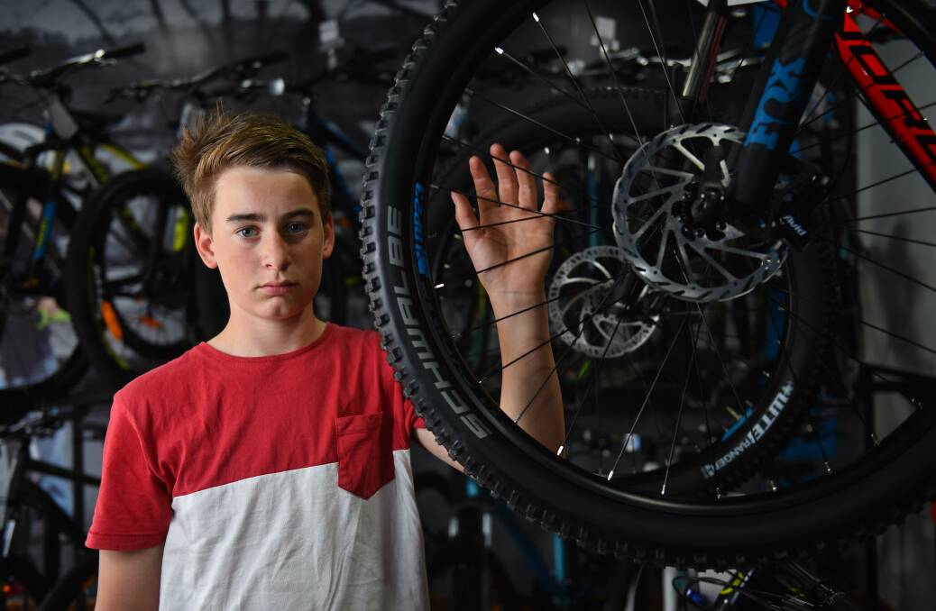 Beau Malkin, 13, after Beau's bike was stolen from Geard Cycle's workshop.