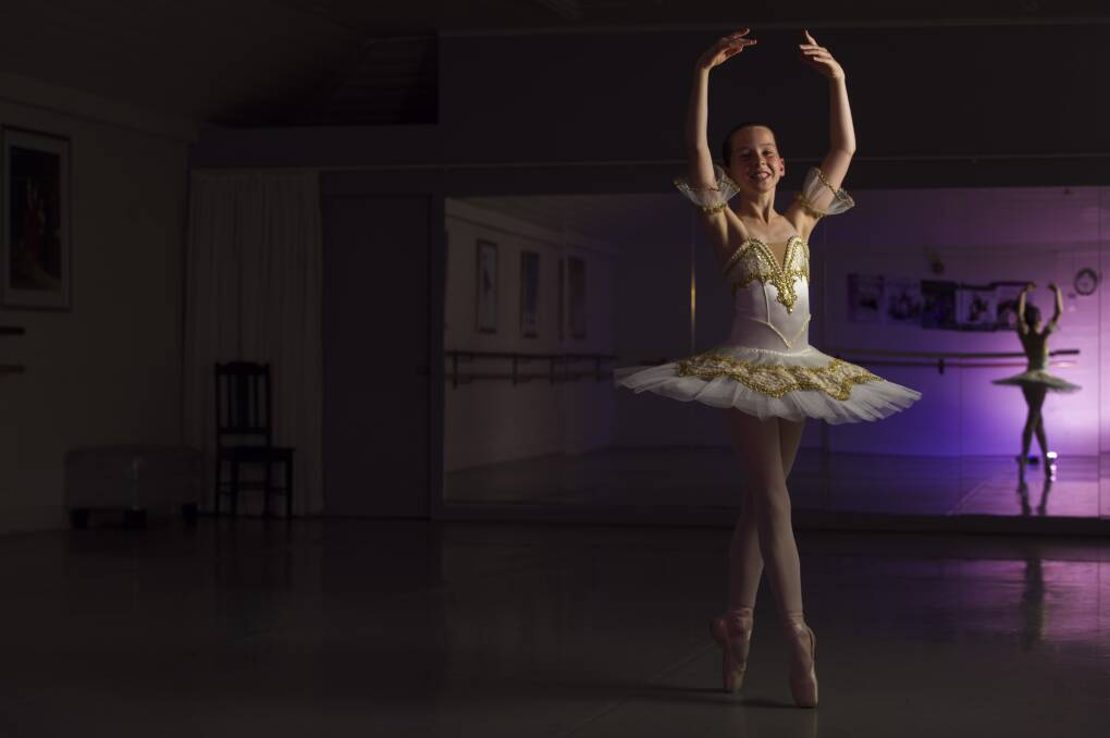 En pointe: 12-year-old ballerina, Dayla Bowman, is off for a six-week placement at the Bolshoi Ballet Academy Intensive Program in Connecticut USA, it is the first time a Tasmanian has been involved. Picture: Scott Gelston.