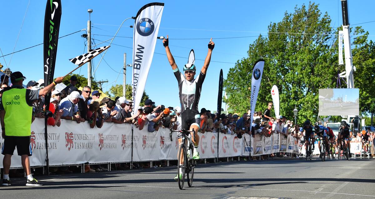 Victorious: ONE Pro Cycling's Steele von Hoff wins the 2016 Stan Siejka Launceston Cycling Classic. Picture: Scott Gelston