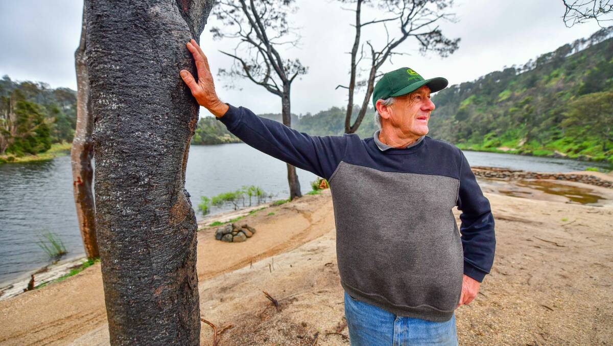Local: Fourth-generation Derby resident Derek Hayes looks back from Briseis Beach towards the hill where his mining lease lies.
