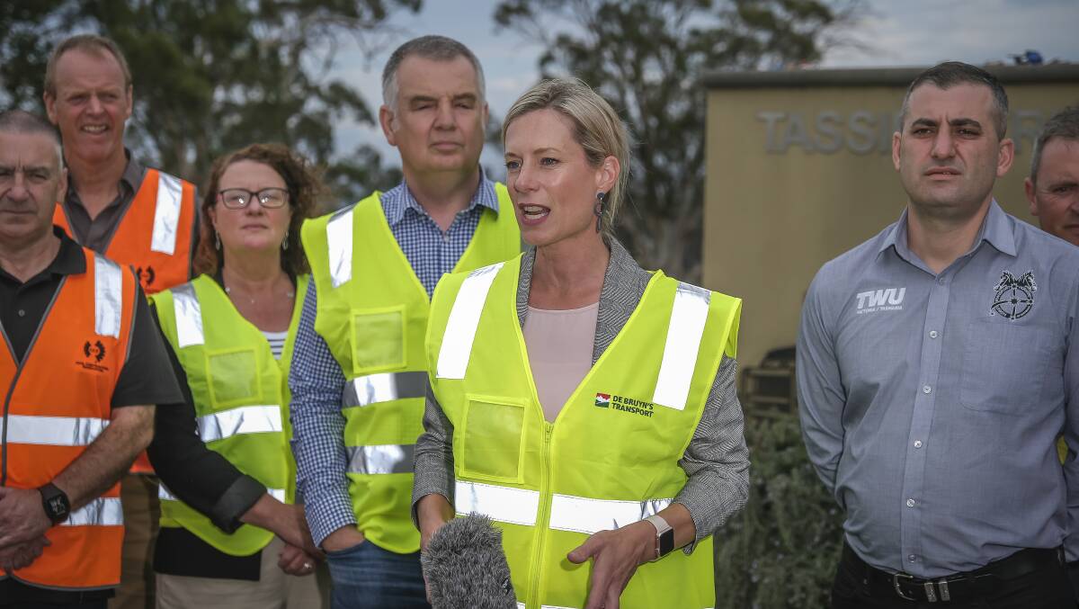 Labor leader Rebecca White announces the party's plan for Tasmanian roads should it win government after Saturday.