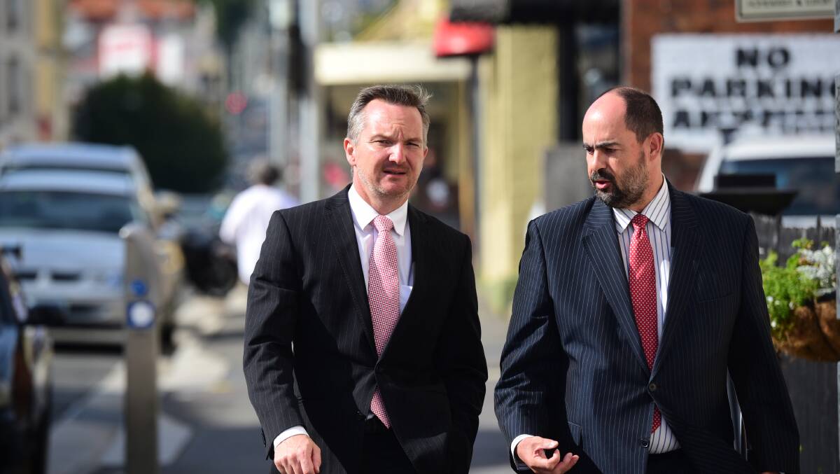 Federal shadow treasurer Chris Bowen is guided around Launceston by federal Labor candidate Ross Hart, just over four months out from the planned federal election