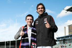 Seth Matic with his favourite St Kilda player Max King. Picture by St Kilda Football Club