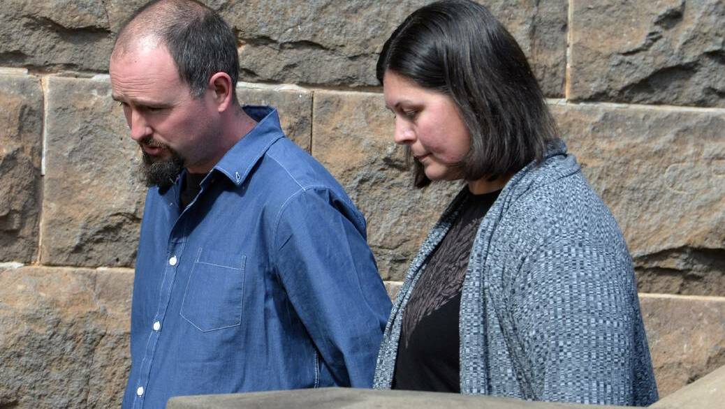 Jason Munday, of Kyabram, leaves the Bendigo County Court with his partner on Tuesday after pleading guilty to dangerous driving causing the death of his best friend, Edward Matthews.