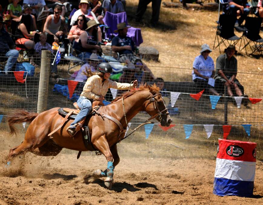 ROUND 'EM UP: Abbey-May Shegog participates in the junior barrel race at the Harveydale Rodeo. Picture: Geoff Robson