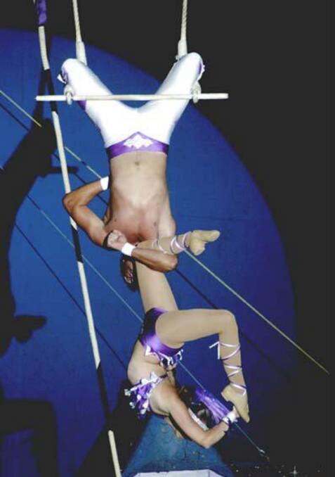 FLYING HIGH: Jim Carroll and Schantal Kathriner met on the flying trapeze, and circus is their life. 