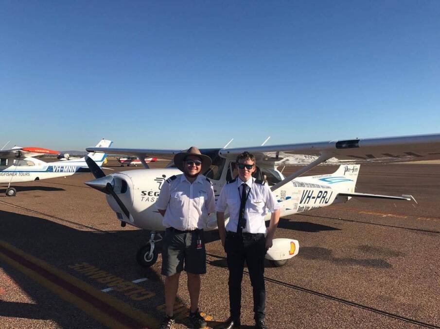 SOLO VOYAGE: Oliver O'Halloran together with Alex Fisher, who flew solo around Australia in 2014. Picture: Facebook