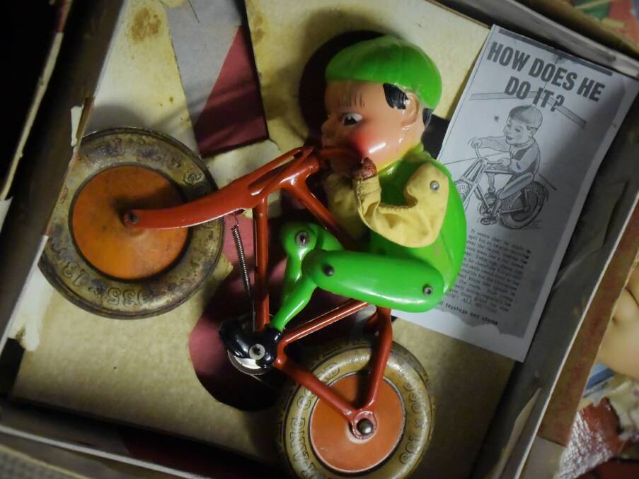 A wind up gyro cyclist toy from 1936 that self-balances and pedals is the latest addition to the Massey's large vintage toy collection. 