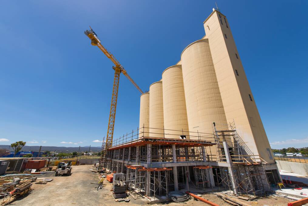 FUTURE HOTEL: Work is continuing at the site of the old Kings Wharf grain silos which will be transformed into a luxurious hotel. It will include a bar, café, restaurant, conferencing rooms, a gym and a deck. Picture: Phillip Biggs
