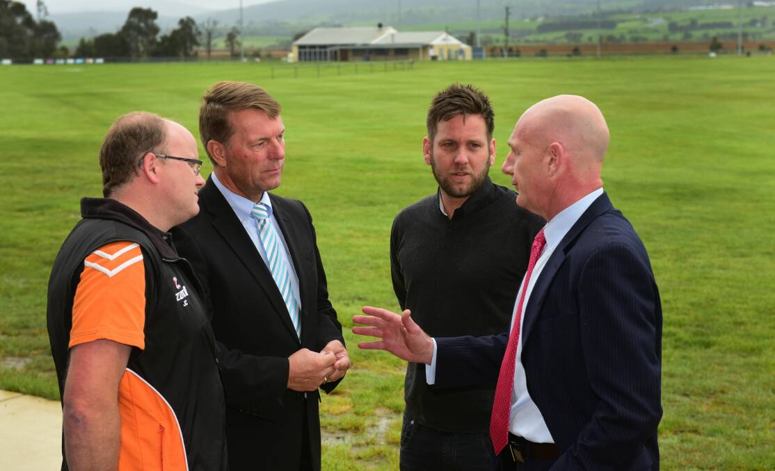 CHANGES AHEAD: Riverside Olympic Soccer Club Secretary Jamie Colgrave, West Tamar Council general manager Rolph Vos, Riverside Olympic Soccer Club president Bart Taylor and Treasurer Peter Gutwein. Picture: PAUL SCAMBLER,