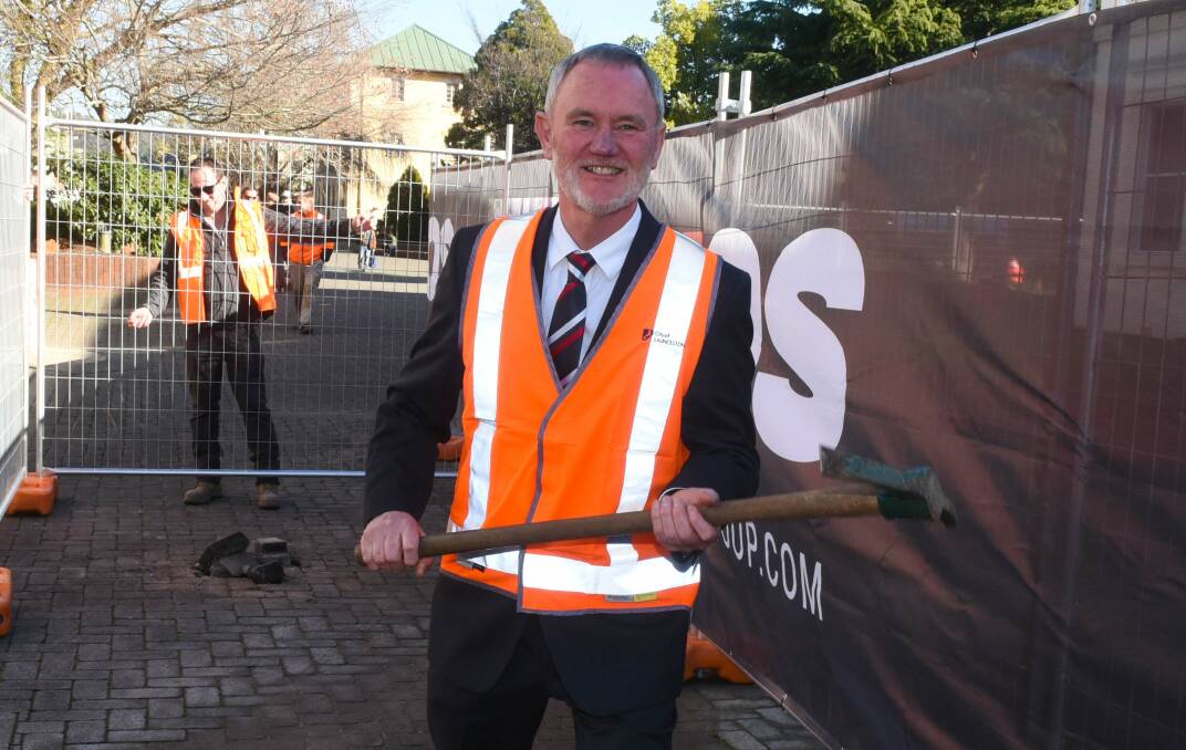 PROGRESS: Launceston mayor Albert van Zetten turns the first sod on the redevelopment of the city's Civic Square. Works are expected to be completed by early 2018, weather permitting. Picture: Neil Richardson