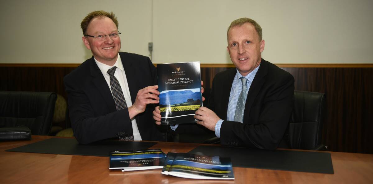 PROSPECTUS: Parliamentary Secretary for Small Business Roger Jaensch and Meander Valley mayor Craig Perkins. Picture: Neil Richardson.