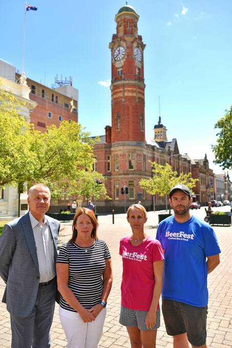 UNITED: The City of Launceston's Robert Dobrzynski, Festivale's Lou Clark, and the Esk Beerfest's Stacy File and James Harding at Civic Square. Picture: Scott Gelston