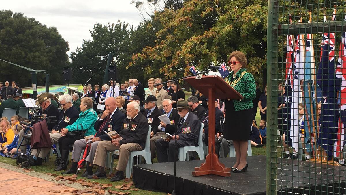 West Tamar mayor Christina Holmdahl opens the service at Beaconsfield.