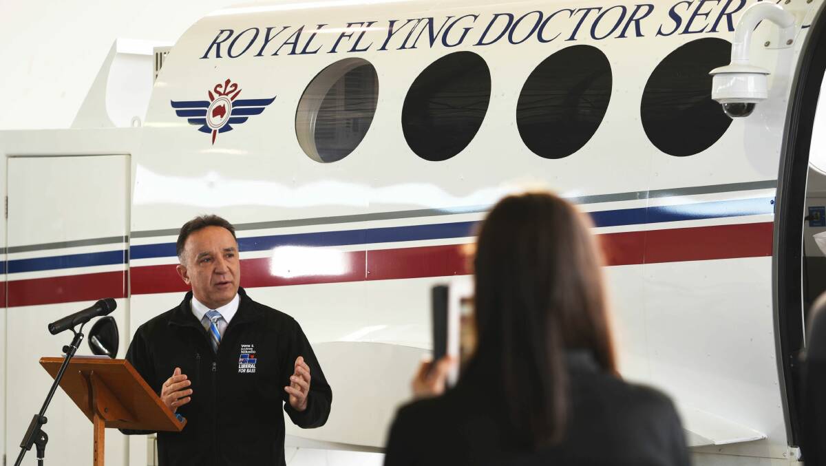 CONTRACT EXTENSION: Bass MHR Andrew Nikolic announces national funding for Royal Flying Doctor Service. Picture: Scott Gelston.