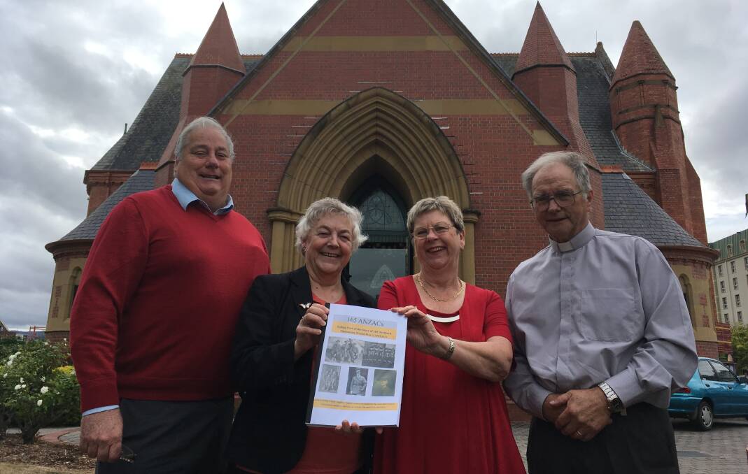 PROUD HISTORY: Professor Ian Hay, Rosemary Callinghan, Joan McDonald and Reverend Ken Box at Launceston's Holy Trinity Church. Picture: Holly Monery