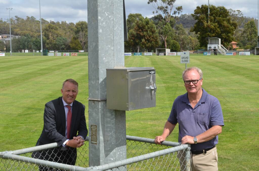 LED: Meander Valley mayor Craig Perkins and Bass Labor candidate Brian Roe at Prospect Vale Park. Picture: Stefan Boscia