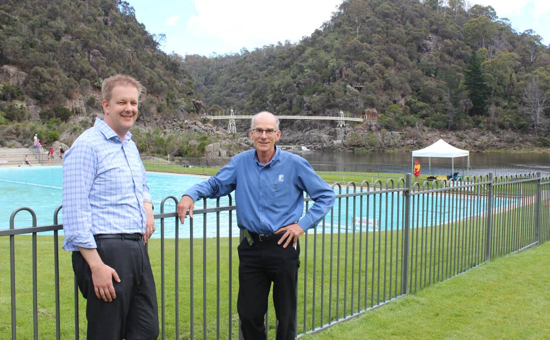READY FOR SUMMER: The City of Launceston's Manager of Technical Services Shane Eberhardt and Environmental Department Project Officer Trevor Galbraith at Launceston's famous Cataract Gorge. Picture: Holly Monery