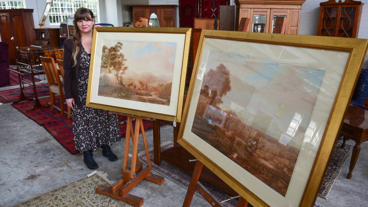 PAIR: Tullochs Auctions director Jessie Reid with John Glover watercolour paintings. Picture: Paul Scambler