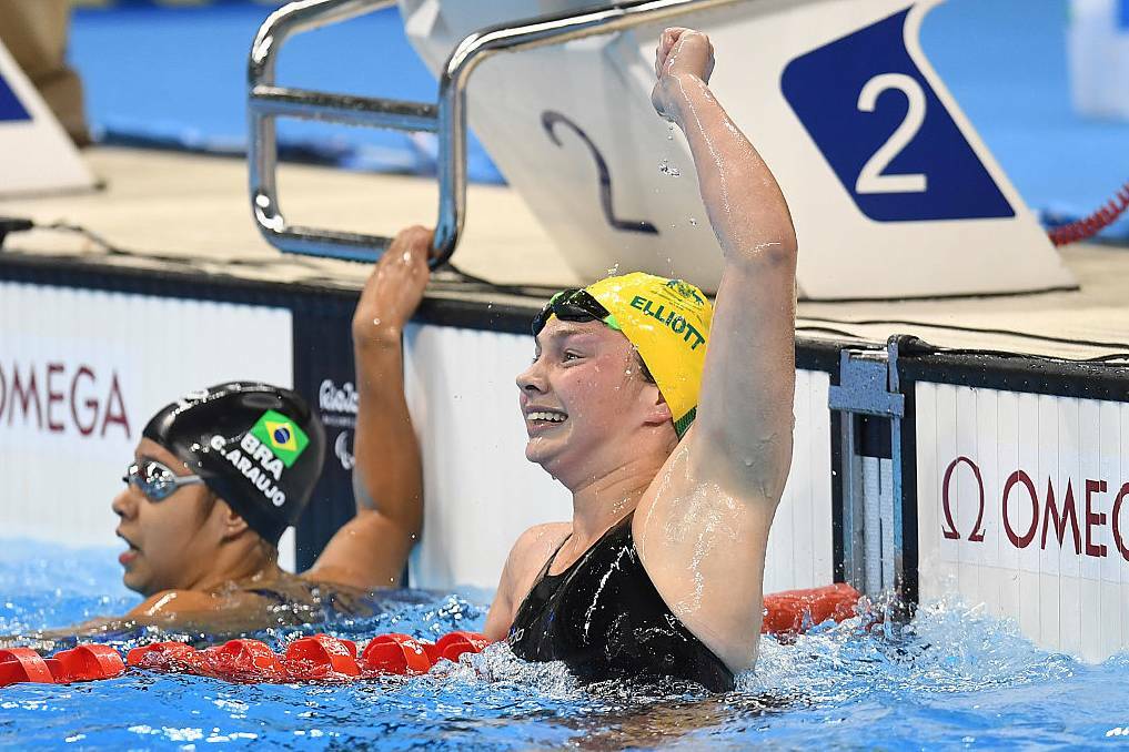 WINNER: Maddison Elliott of Australia celebrates after wining the women's 100m freestyle - S8 final during day 4 of the Rio 2016 Paralympic Games at the Olympic Aquatics stadium on September 11, 2016 in Rio de Janeiro, Brazil. Picture: Atsushi Tomura/Getty Images for Tokyo 2020
