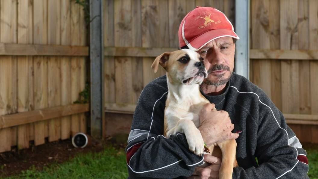 Scott Riley is reeling after finding his puppy kicked to death in his backyard on Wednesday afternoon. Picture: Brodie Weeding.