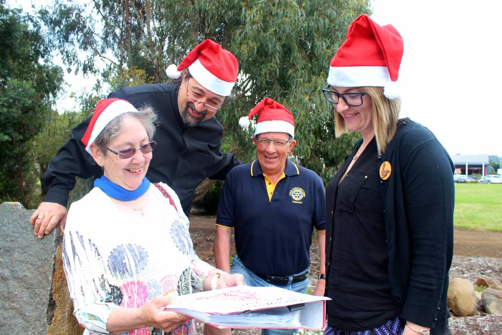 'TIS THE SEASON: Tamar Valley Voices' Jill Brash-Reaney, The Tassie Tenor Joe Di Sario, West Tamar Rotary's David Annear and West Tamar Council's Kaitlin Roach prepare for the 2016 Christmas in the West Tamar. Pictures: Hamish Geale 