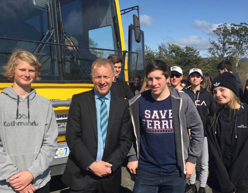STUDENTS ON TOUR: Meander Valley mayor Craig Perkins met with Cheltenham Secondary College year 9 student Aran Madsen (centre) in Elizabeth Town last week. Picture: Supplied
