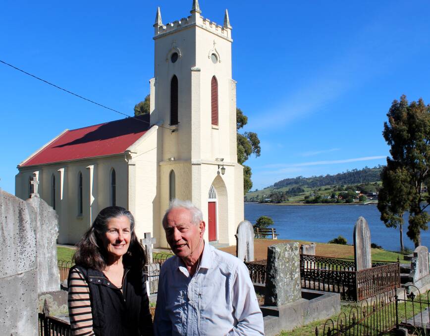 HISTORY THROUGH HEADPHONES: St Matthias Anglican Church parishioners Margaret and Jon Hosford have developed an audio tour for people visiting the historic site. Picture: Hamish Geale 
