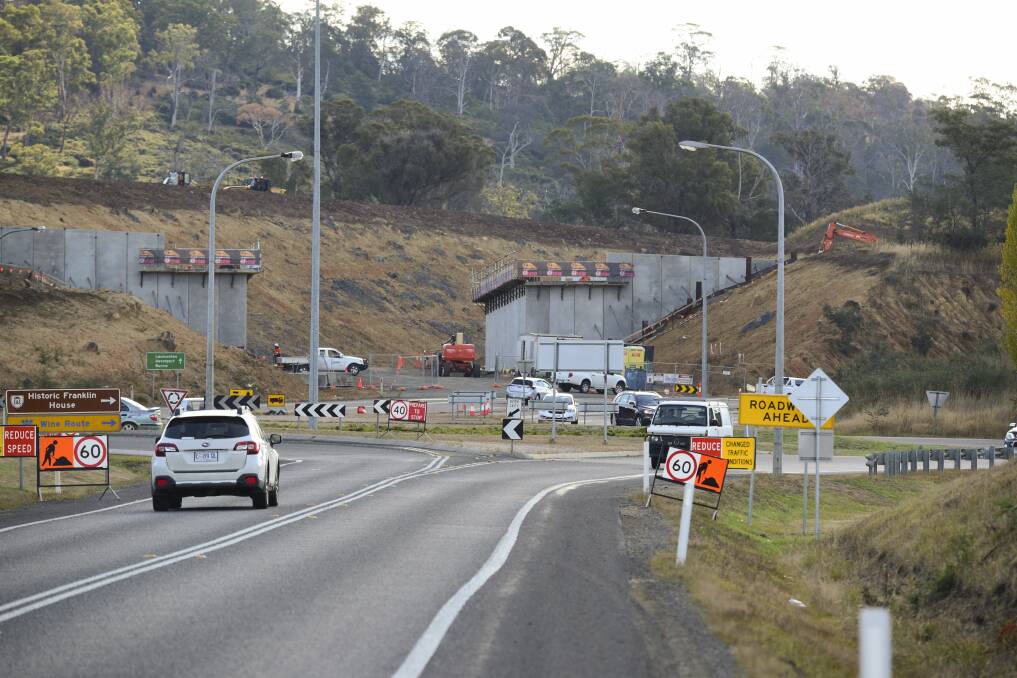 TAKING SHAPE: Works continue on the Midlands Highway upgrade. A 900-metre stretch of road between Launceston and the Breadalbane roundabout has been converted to single lanes while the new road is built. Picture: Paul Scambler