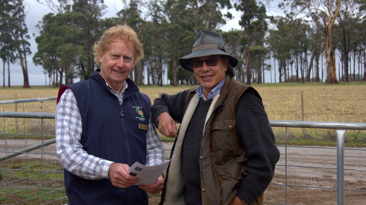 SOIL SERIES: Tamar NRM program co-ordinator Greg Lundstrom and president Roger Tyshing discuss plans for the Backyards to Broadacres program. Picture: Supplied