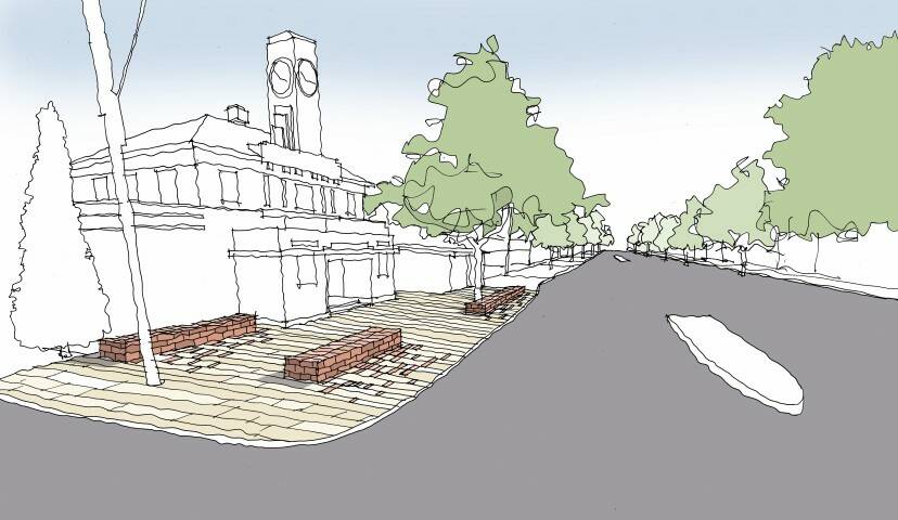 POTENTIAL: A sketch illustrating a plaza space at Town Hall. Pictures: Northern Midlands Council