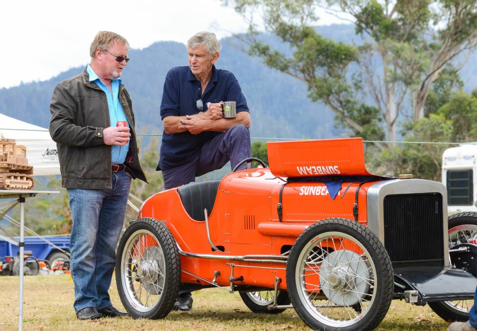 SHINE: Ansons Bay's Mark Bromley and Sidmouth's Richard Edmunds with a 5/8 scale model of a 1925 Sunbeam Tiger.