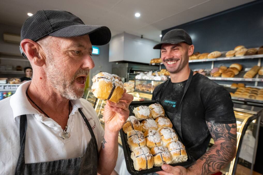 Trevallyn Gourmet Bakery's Tony Mitchell and Joby Chapman with the Nutella hot cross buns. Picture by Paul Scambler
