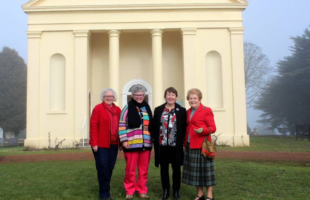 HERITAGE CELEBRATIONS: Committee members Lyn Louis, Kate Rowe, Ruth Tilsley and Mary Binks gather outside Evandale Uniting Church in preparation for September's Blessing of the Bonnets. Picture: Hamish Geale 